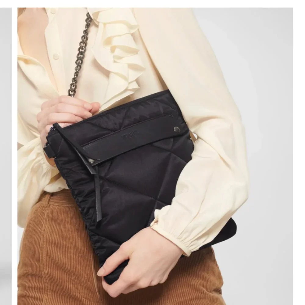 MZ Wallace Madison Flat Crossbody Black Quilted Nylon Bag